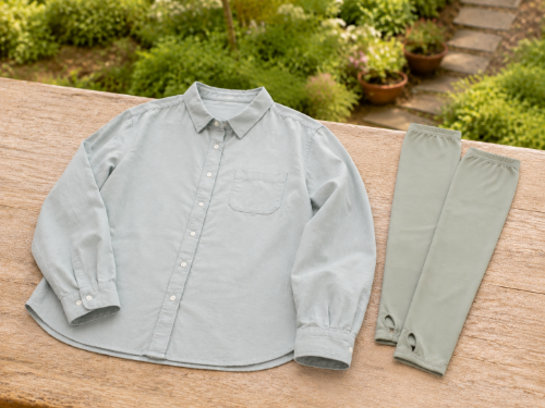 庭作業用の長袖の洋服とアームカバー