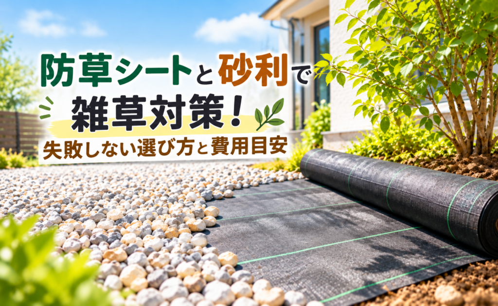 防草シートと砂利で雑草対策をした庭のイメージ